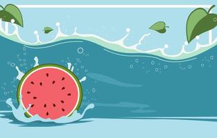 Summer Water Line Frame Background with Watermelon in Beach Sea Ocean vector