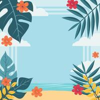 Summer Beach Frame Background with Tropical Leaf Plant and Copy Space vector