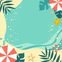 Top View of Summer Beach Pool Frame Background for Holiday Vacation with Leaves vector
