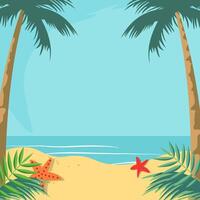 Summer Beach Frame Background with Tropical Leaf Plant and Copy Space vector