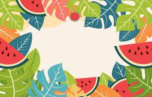 Empty Greeting Card of Summer Watermelon Leaf Frame Background vector