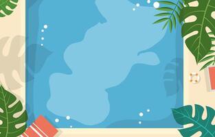 Top View of Swimming Pool Frame Background in Summer Holiday with Leaves and Copy Space vector