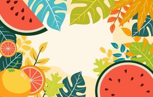 Empty Greeting Card of Summer Watermelon Leaf Frame Background vector