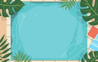 Top View of Swimming Pool Frame Background in Summer Holiday with Leaves and Copy Space vector