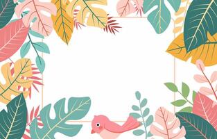 Flat Design of Summer Leaf Line Frame Background with Copy Space in the Middle vector