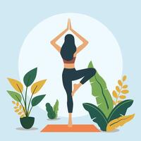 Woman is Practicing Yoga Pose Sport Meditation in the Park with Plant vector