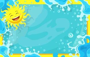 Summer Water Line Frame Background with Sun Character and Copy Space vector