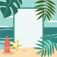 Summer Beach Frame Background with Tropical Leaf Plant and Copy Space vector