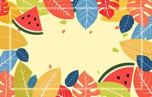 Empty Greeting Card of Summer Watermelon Leaf Line Frame Background vector