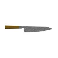 Gyuto japonés del chef cuchillo plano diseño ilustración aislado en blanco antecedentes. un tradicional japonés cocina cuchillo con un acero espada y de madera manejar. vector
