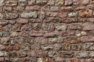 Stone texture of a wall in Montenegro. An ancient wall made of brown coloured stones. Background. Template. For design. Horizontal. photo