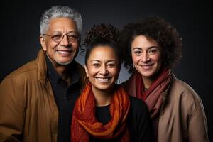 Age and international portrait of women and man in the studio. photo