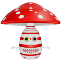 3d personagem cogumelo amanita vermelho branco png