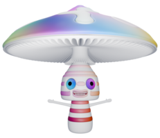 3d personagem cogumelo amanita colorida branco png