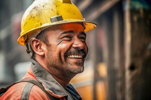 retrato de construcción trabajador a construcción sitio foto