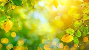 Green leaves with sunlight. Summer background, copy space. photo