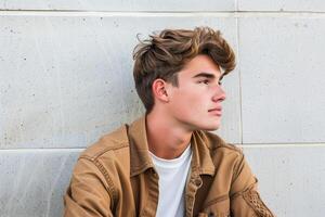 de cerca retrato de joven hermoso hombre foto