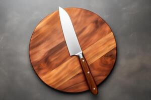 Blank cutting board and knife, top view photo