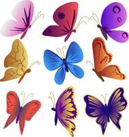 Set of beautiful colored butterflies of different shapes illustration vector