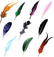 Illustration Colorful Different Shapes Feathers Gamedev Items. illustration 10 pieces of feathers for games or applications of different shapes, rounded, sharp and forked. The fiery feather of vector