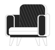 Soft armchair with cushions 2D linear cartoon object. Cozy seat to rest at home isolated line element white background. House interior comfort atmosphere monochromatic flat spot illustration vector