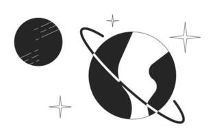 Planets in deep space black and white 2D line cartoon object set. Celestial bodies studying isolated outline items collection. Cosmos researching monochromatic flat spot illustrations vector