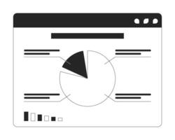 Pie chart diagram on website 2D linear cartoon object. Business data analytics tool isolated line element white background. Accounting computer software monochromatic flat spot illustration vector