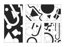 Abstract paintings with geometric pattern black and white 2D line cartoon object set. Conceptual art exhibition isolated outline items collection. Artworks monochromatic flat spot illustrations vector