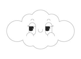 Groovy cloud cute black and white 2D avatar illustration. Retro cloudy weather mascot outline cartoon character face isolated. Dream cumulus. Retro personage flat user profile image, portrait vector
