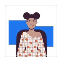 Pretty black woman sitting on chair 2D linear cartoon character. Female office employee at workplace isolated line person white background. conference color flat spot illustration vector