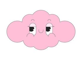 Groovy cloud cute 2D linear avatar illustration. Retro cloudy weather mascot cartoon character face. Retro adorable personage portrait. Dream cumulus flat color user profile image isolated vector