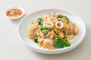 Fried rice with squid or octopus photo