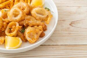 calamari - fried squid or octopus with fries photo