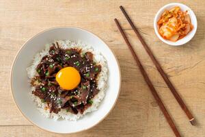 Rice with Soy-Flavoured Pork or Japanese Pork Donburi photo