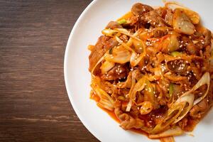 stir-fried pork with Korean spicy paste and kimchi photo