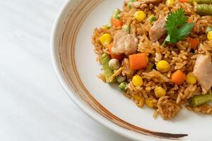 pork fried rice on white plate photo