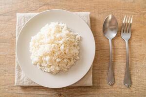 arroz cocido en un plato foto