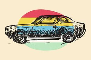 Pencil Sketch Art Car in Colorful Vintage Background for Tshirt and other Print Template Design vector