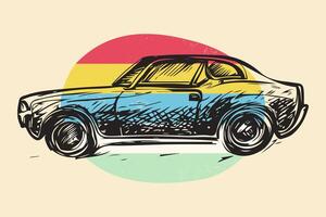 Pencil Sketch Art Car in Colorful Vintage Background for Tshirt and other Print Template Design vector