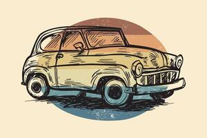 Pencil Sketch Art Car in Colorful Vintage Background for Tshirt and other Print Template Design vector