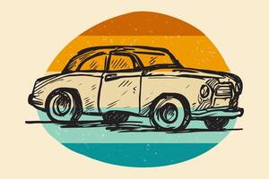 Pencil Sketch Art Car in Colorful Vintage Background for Tshirt and other Print Template Design vector