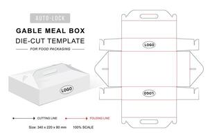 aguilón comida caja morir cortar modelo con encargarse de y 3d blanco Bosquejo. encargarse de caja dieline vector