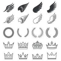 ilustración de alas y corona íconos conjunto vector