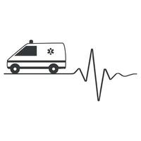 ilustración de ambulancia y latido del corazón línea icono vector