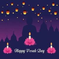 Flat vesak day illustration festival celebration social media post and vesak day Banner vector