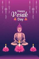 Flat vertical poster template for vesak day illustration festival celebration social media post and vesak day Banner vector