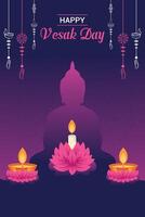 Flat vertical poster template for vesak day illustration festival celebration social media post and vesak day Banner vector