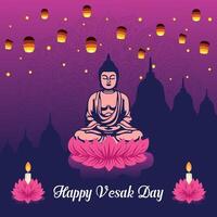 Flat vesak day illustration festival celebration social media post and vesak day Banner vector