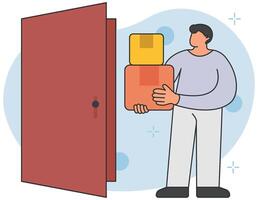 Doorstep delivery man background illustration vector