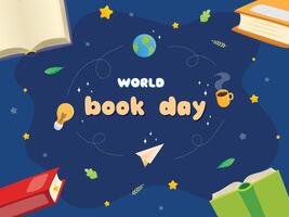 World book day blue border background design vector